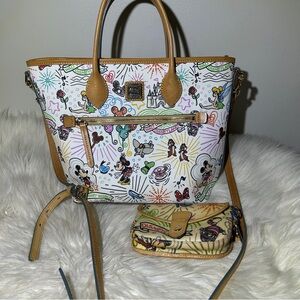 Dooney & Bourke Disney Sketch Mickey Satchel Handbag Tote and Wristlet